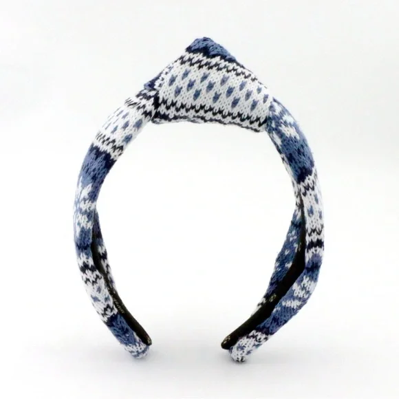 148. The Brooke Shade Nordic Blue FairIsle Sweater Low Knot Headband - Picture 3 of 4